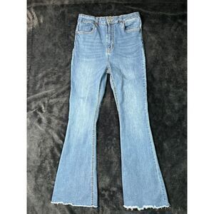 Refuge High‎ Rise Flare Jeans Light Wash Denim Y2K Retro Bell Bottom Raw Hem 9